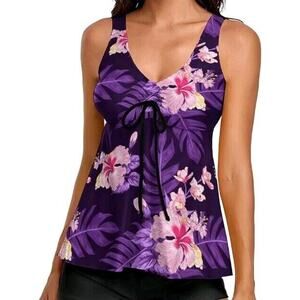 Modest Tankini Swimsuits for Women Floral Print  Purple